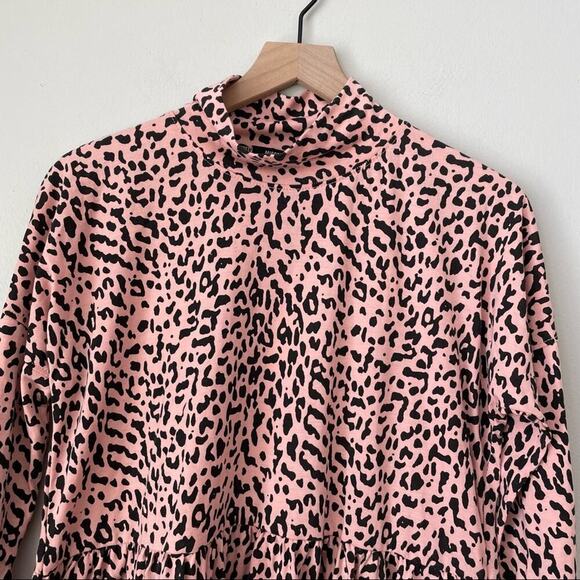 Missguided High Neck Jersey Smock Blush Pink Leopard Print Dress - Picture 3 of 8